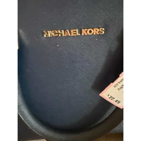 Michael Kors Navy Saffiano Leather Satchel Crossbody Gold Hardware - Picture 6 of 9